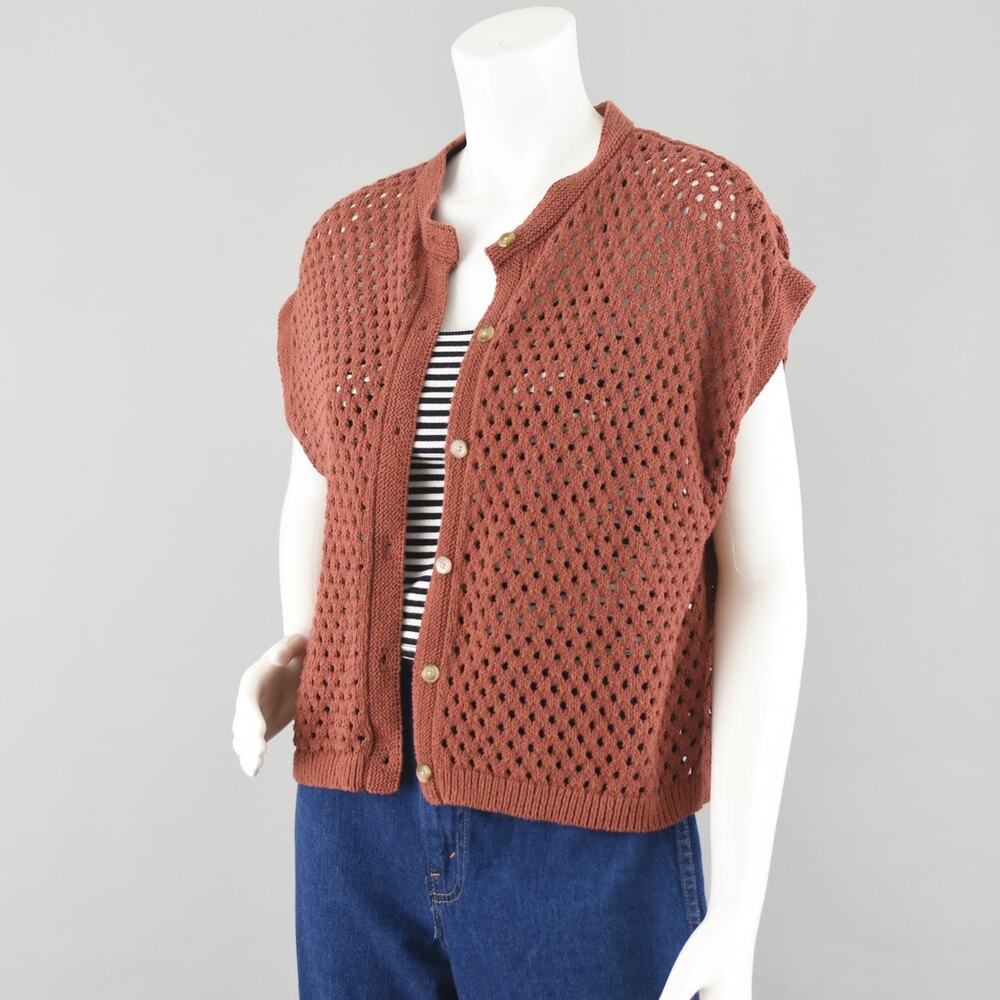 Loft Crochet Short Sleeve Brown Cardigan Women's Medium - Picture 7 of 13